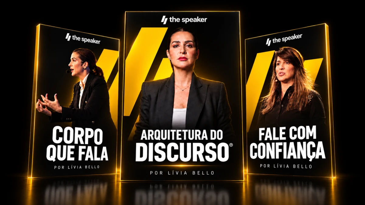 Capas dos três cursos online de oratória da The Speaker